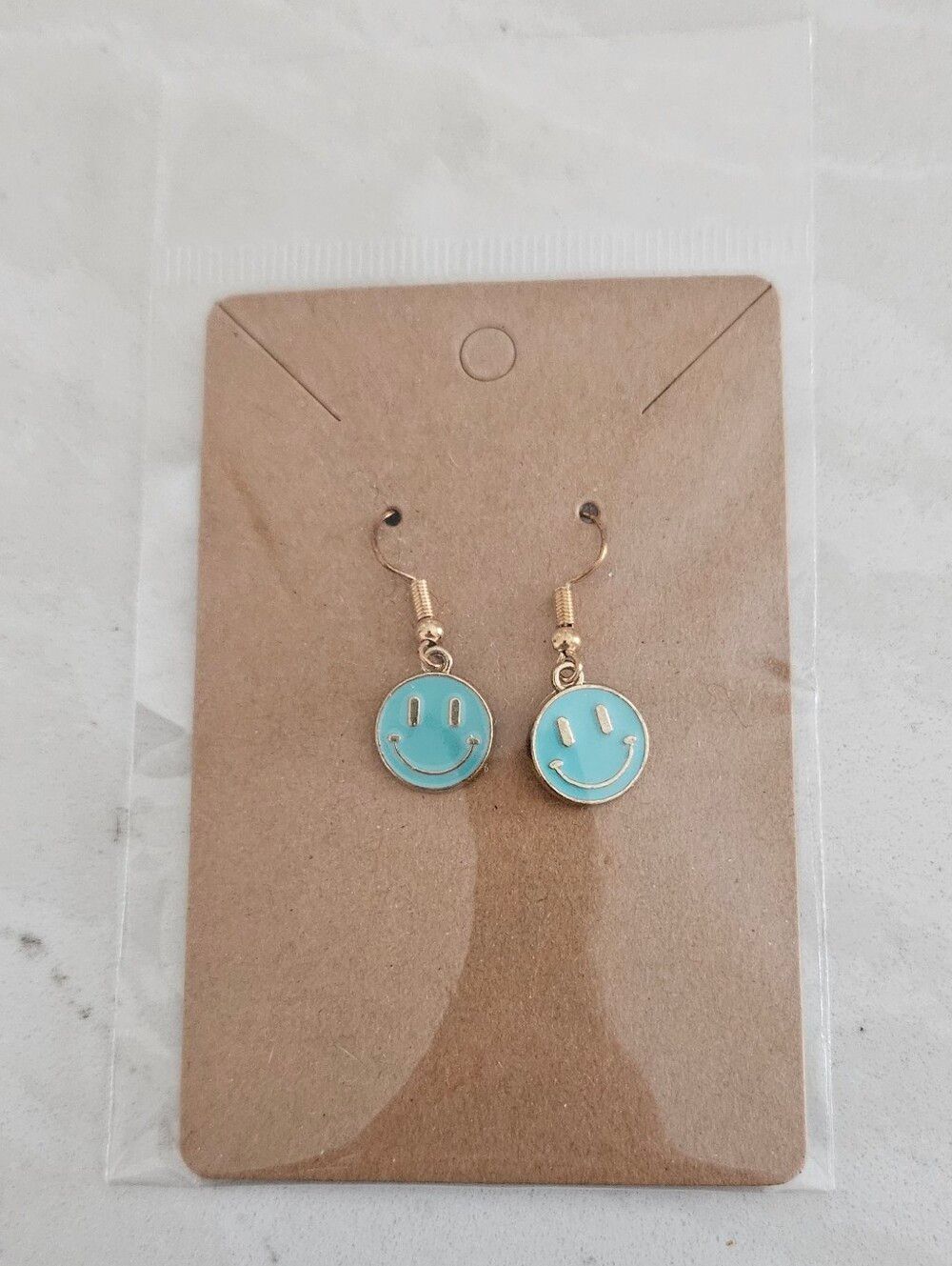 Turquoise Blue Smiley Face Dangle Earrings